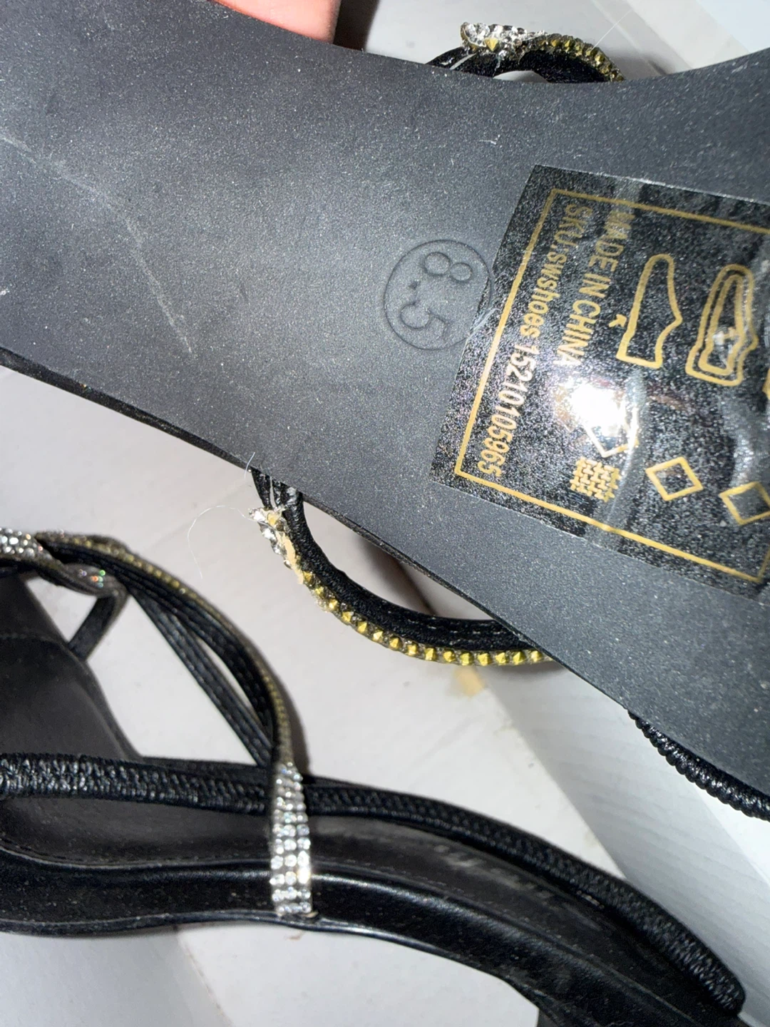 Black Strappy Heels with Rhinestones - Size 8.5 - photo 3
