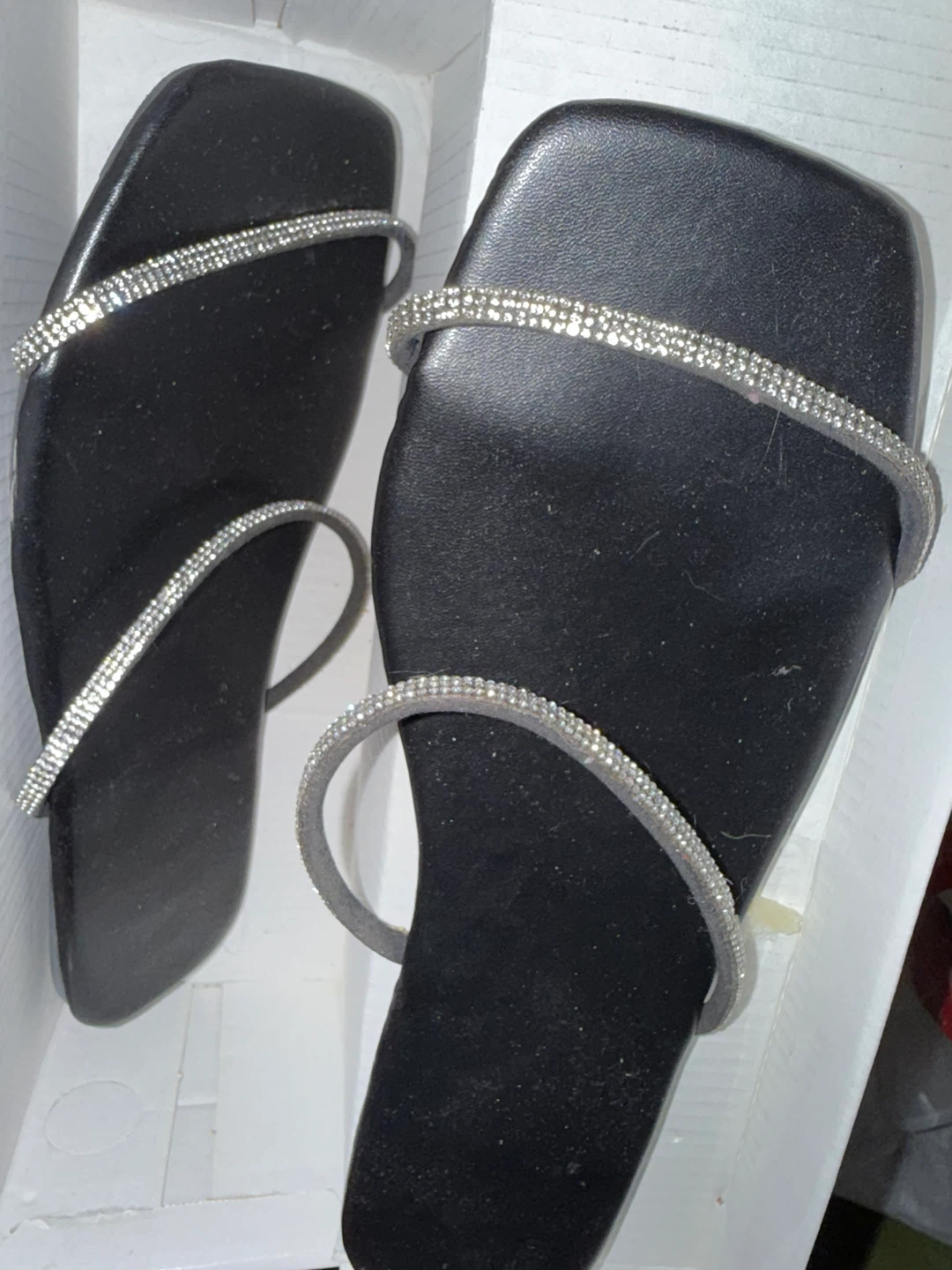 Black Rhinestone Strap Flat Sandals - Size 39 - photo 2