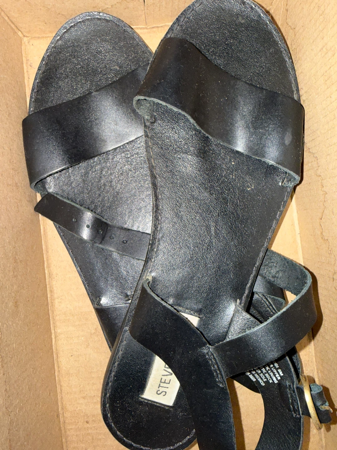 Steve Madden Donddi Black Leather Sandals - Size 8