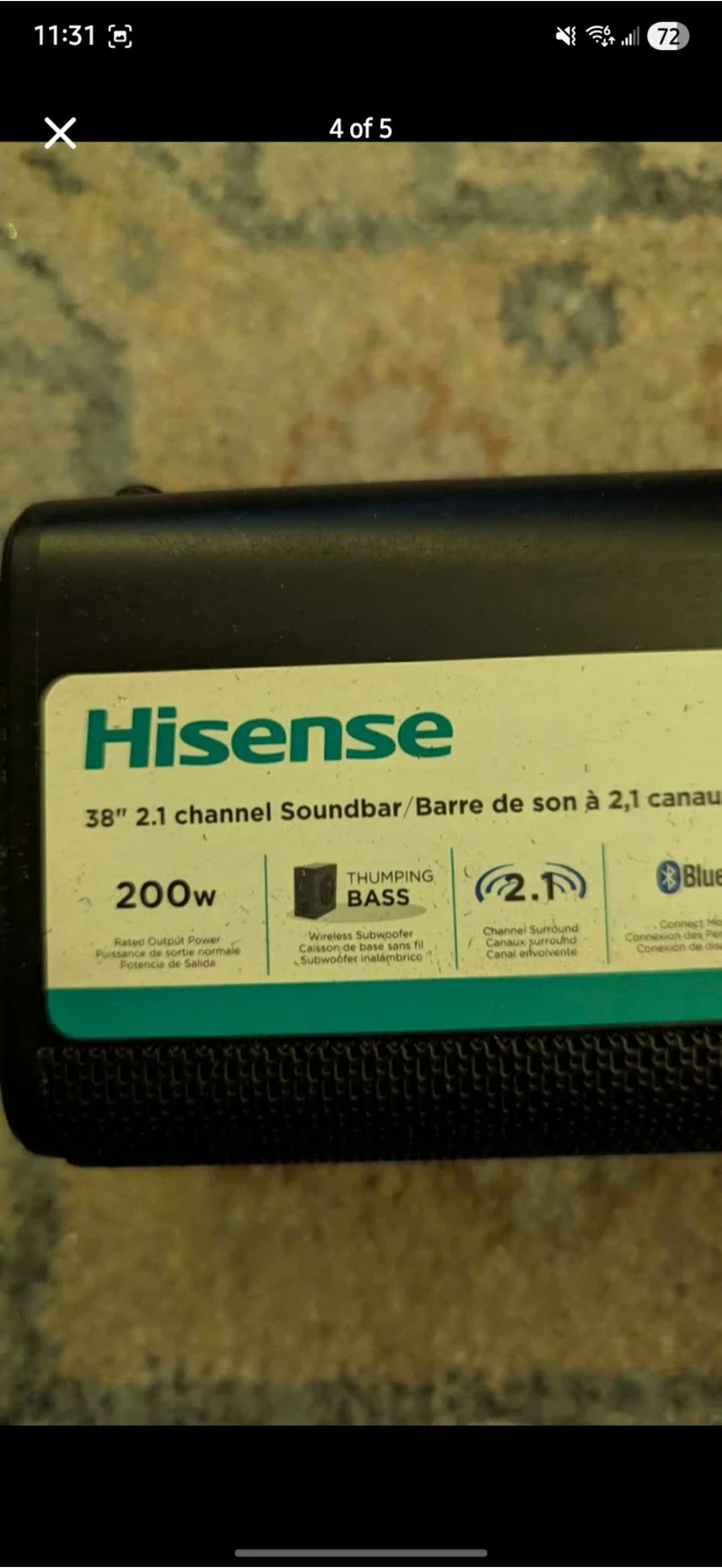 Hisense 38" 2.1 Channel Soundbar with Wireless Subwoofer - photo 4