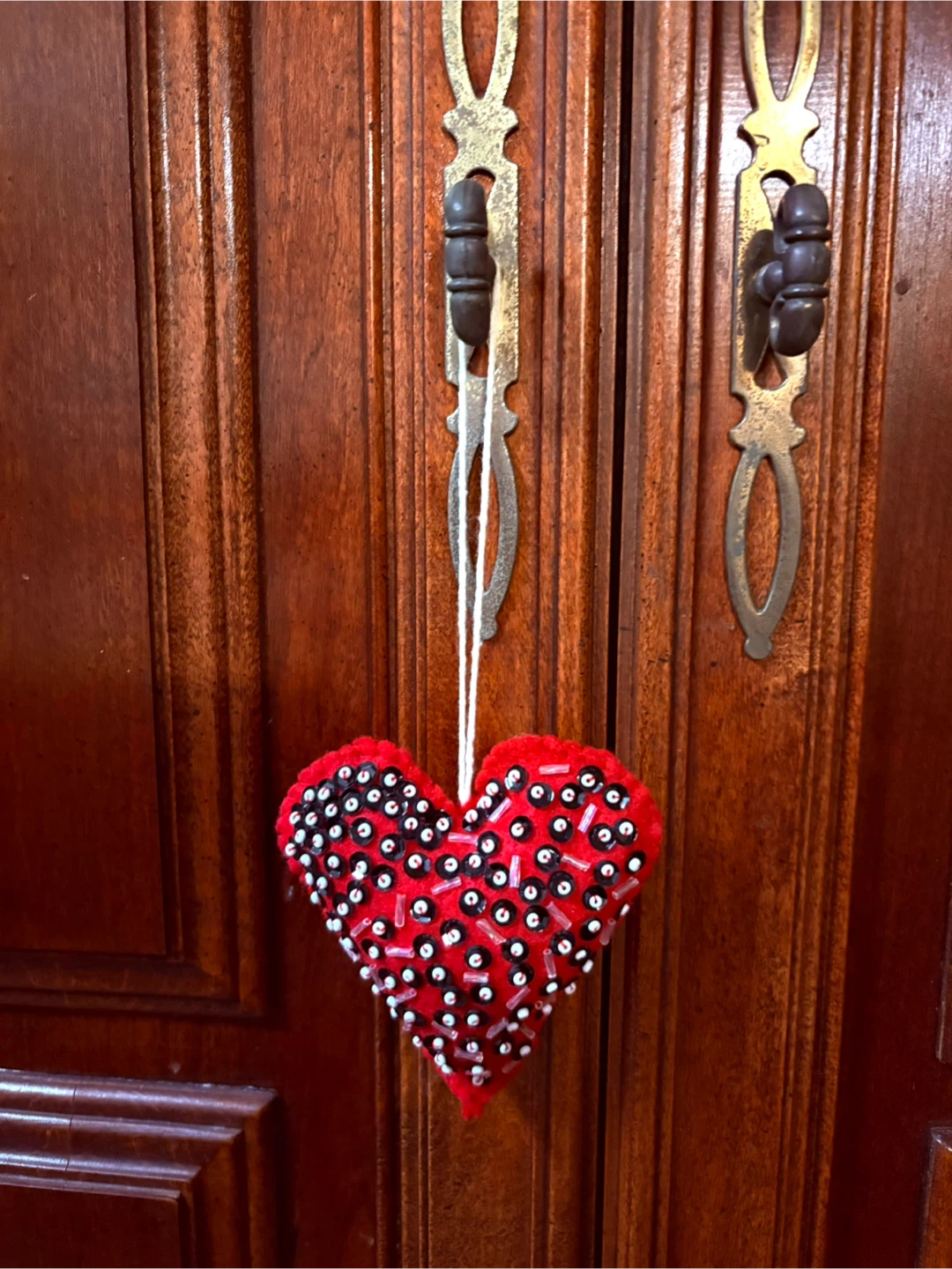 Red Beaded Heart Ornament, handmade gift - photo 2