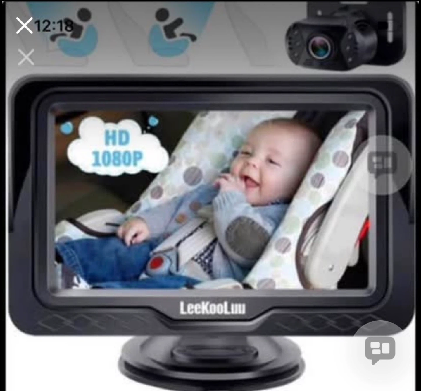 LeeKooLuu Baby Car Camera Monitor HD 1080P