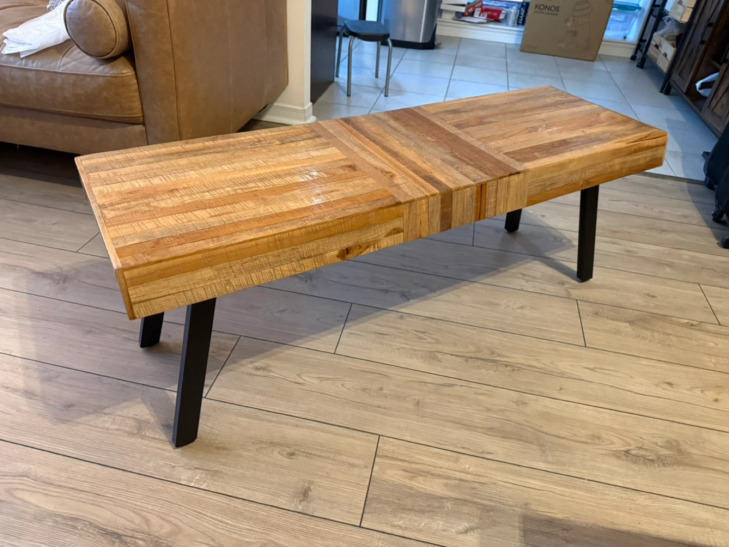 Wooden bench with Black Metal Legs