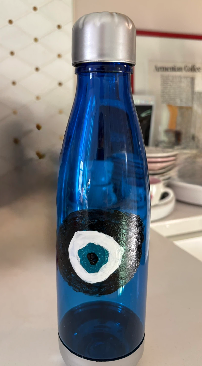 Blue Evil Eye Water Bottle, upcycled