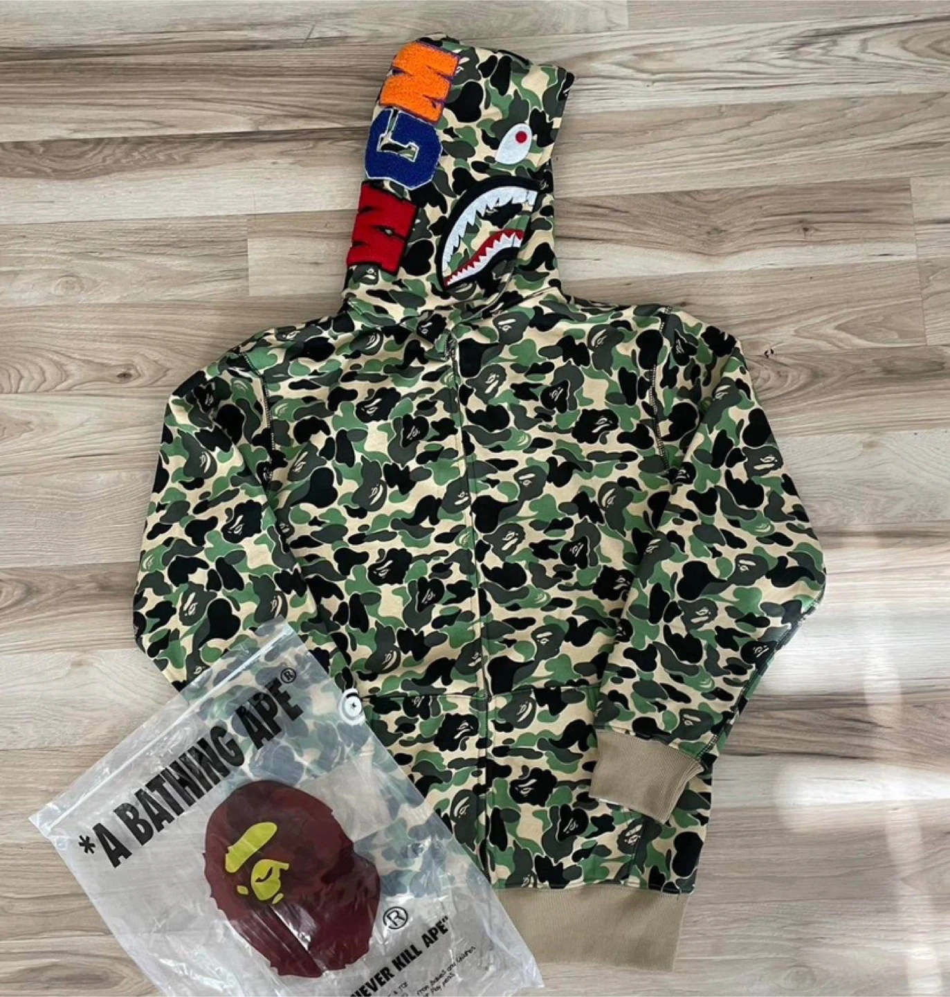 BAPE Green Camo Shark Full Zip Hoodie – All Sizes - photo 2