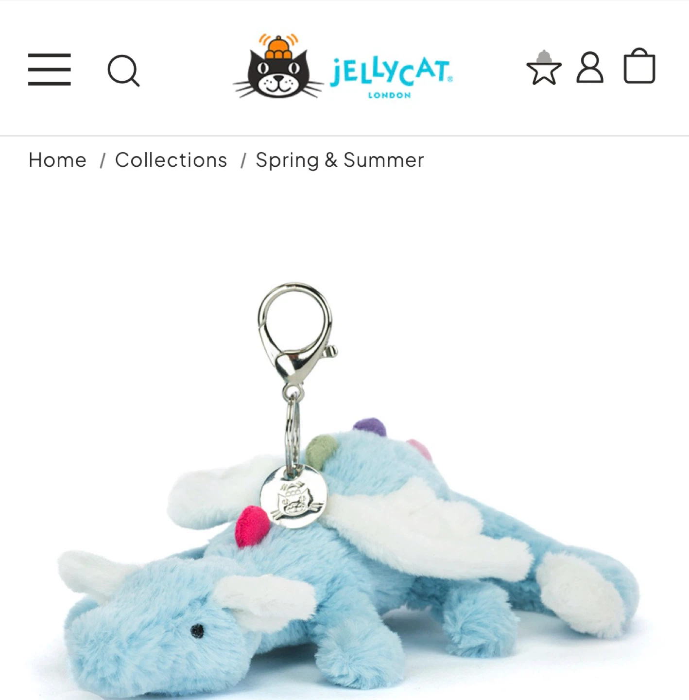 Jellycat Blue Dragon Plush Bag Charm