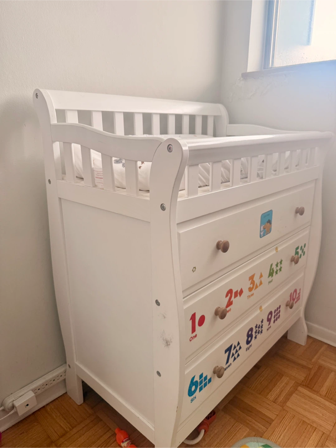 White Changing Table with Drawers and Number Decals - photo 3