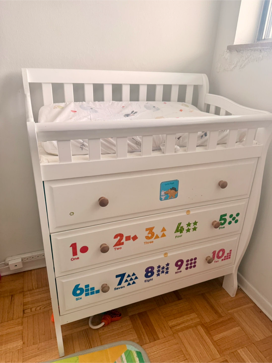 White Changing Table with Drawers and Number Decals - photo 2