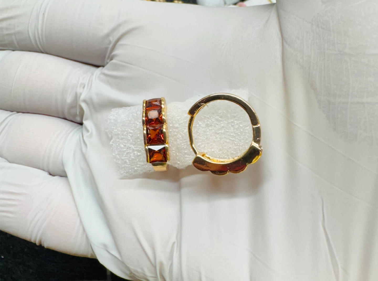🏆Topaz Huggie Hoop Earrings , 1/2 inch Gold Plated - photo 3