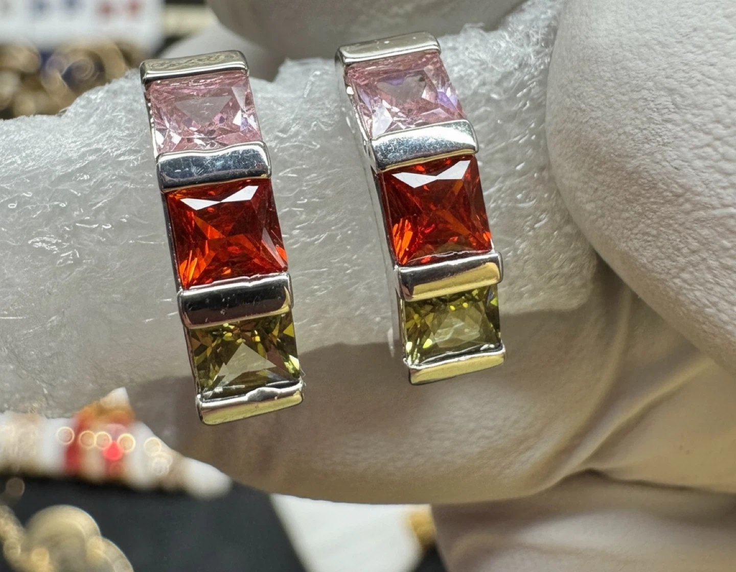 🏆 Multicolored Gemstone 1/2 Huggie Hoop Earrings