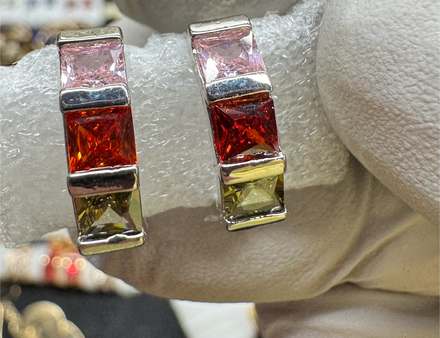 🏆 Multicolored Gemstone 1/2 Huggie Hoop Earrings - photo 4