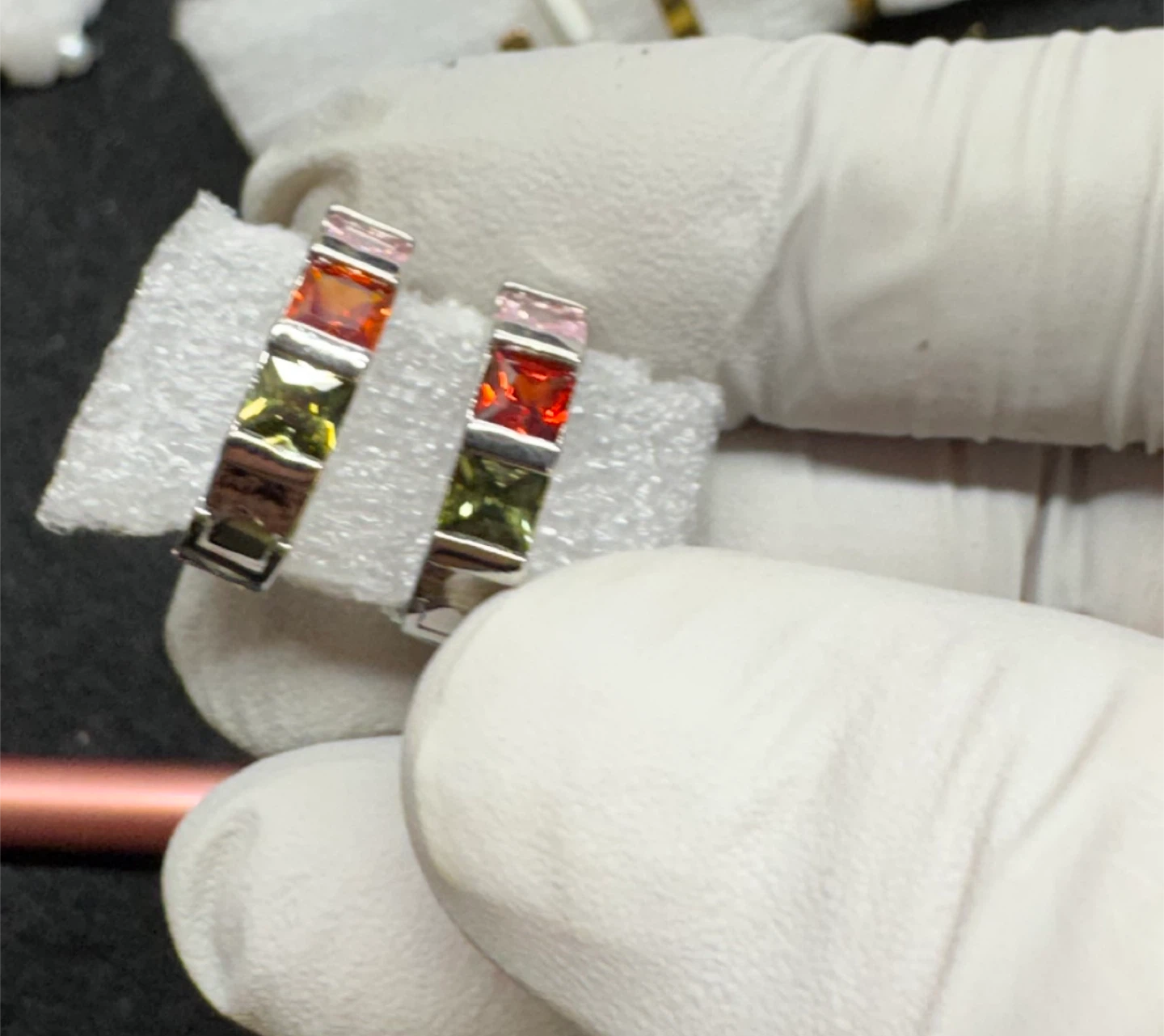 🏆 Multicolored Gemstone 1/2 Huggie Hoop Earrings - photo 2