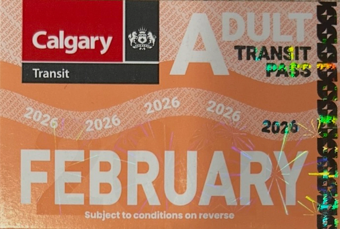 Calgary Transit Adult February Pass 2026
