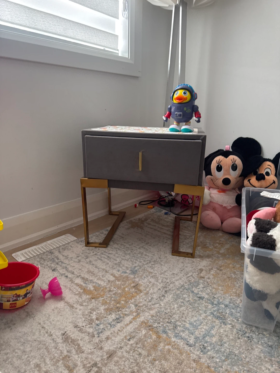 Grey Velvet Nightstand with Gold Legs