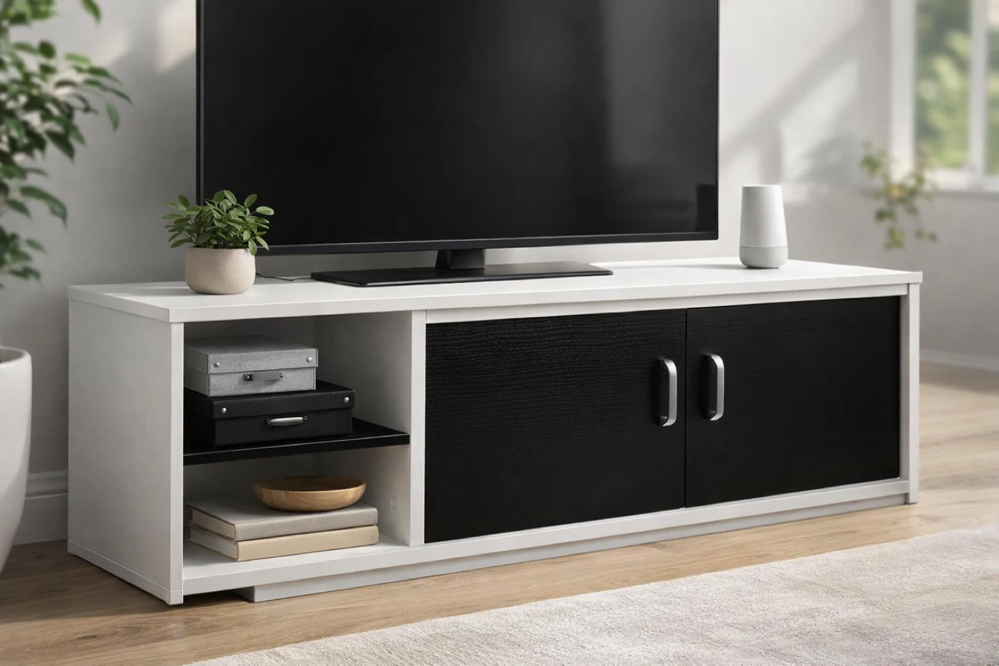 NEW White and Black TV Stand and coffee table SET with Storage - photo 3