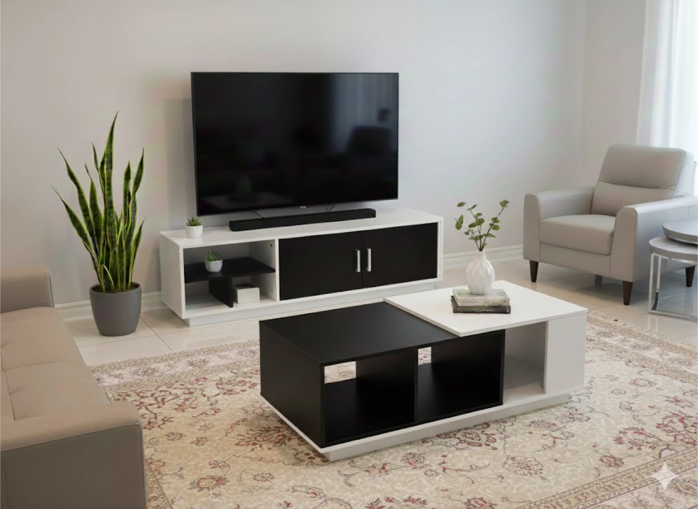 NEW White and Black TV Stand and coffee table SET with Storage