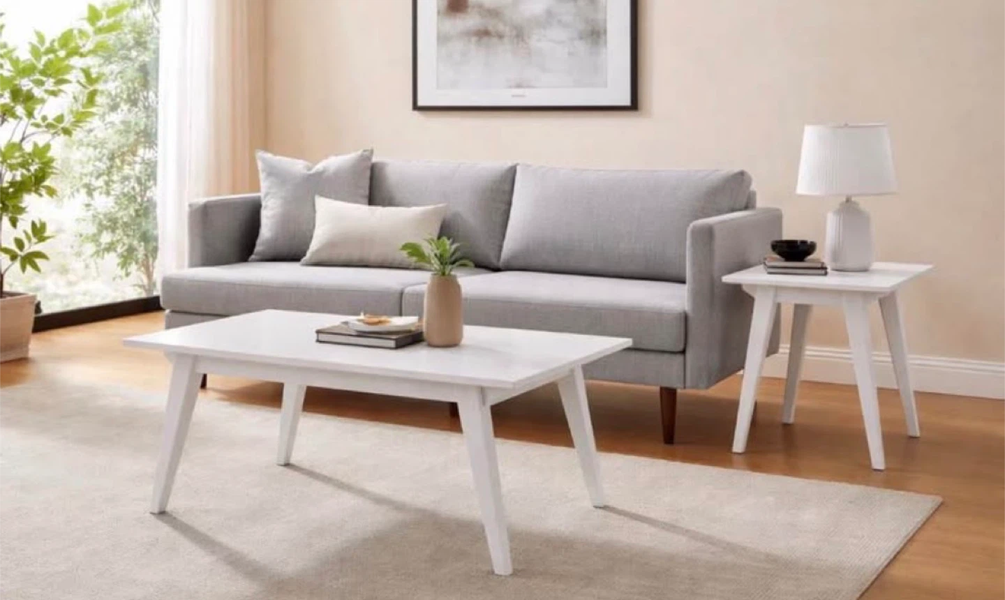 New 3 Piece White Solid Wood Coffee & Side Tables Set 🏆