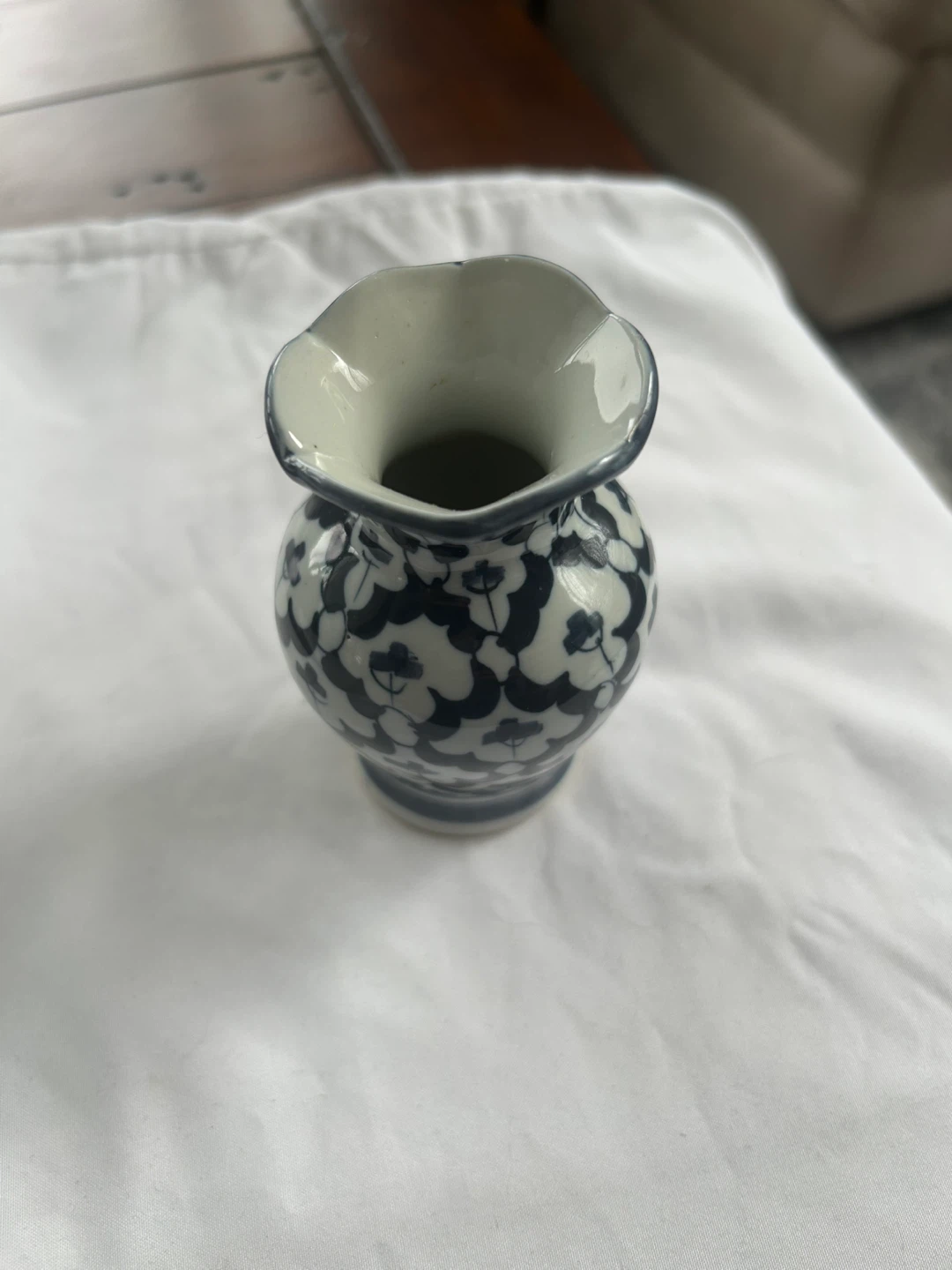 Vintage Blue and White Floral Ceramic Vase - photo 2