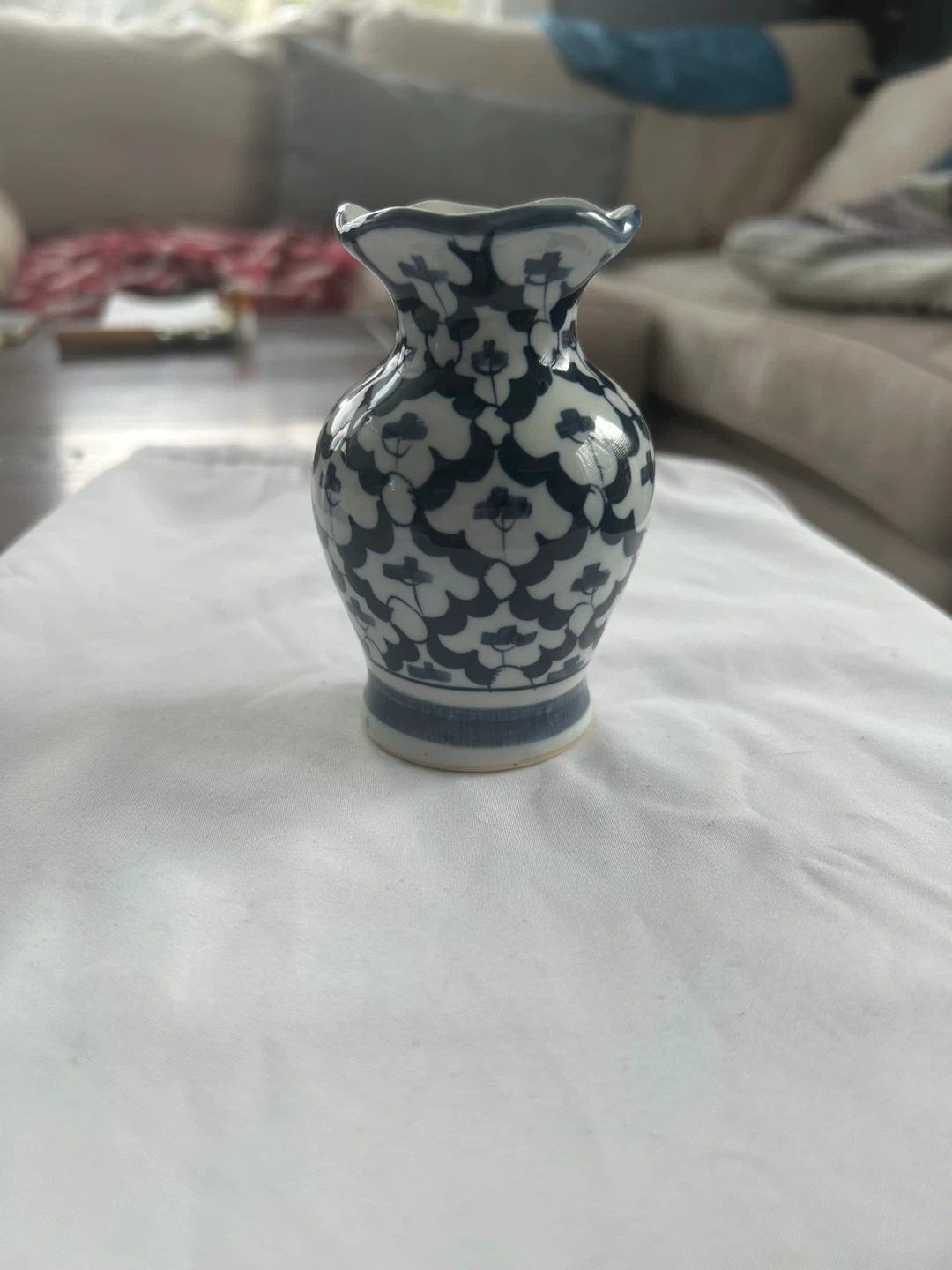 Vintage Blue and White Floral Ceramic Vase