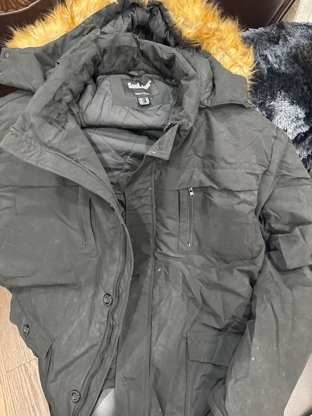 SoulLarge Men's Big and Tall Black Winter Parka Jacket 6X