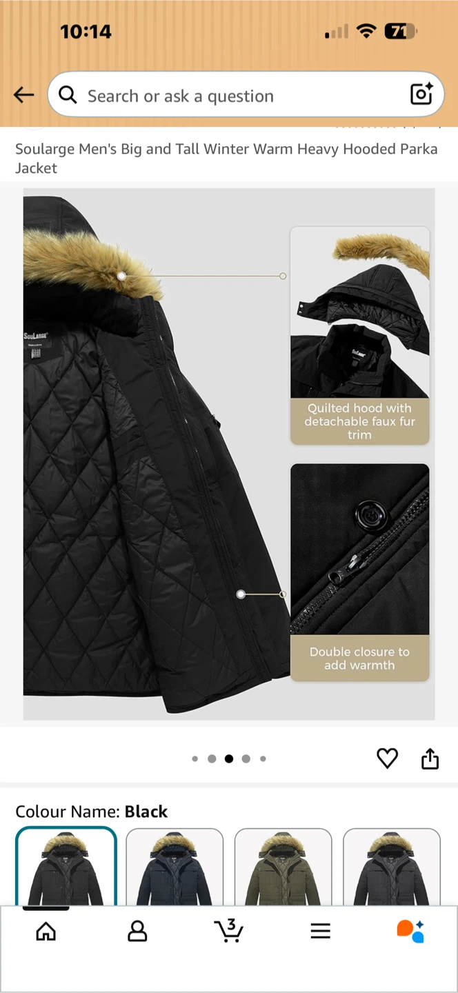 SoulLarge Men's Big and Tall Black Winter Parka Jacket 6X - photo 3