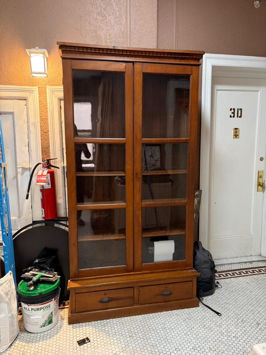 Wooden Glass Display Cabinet with Drawers - photo 2
