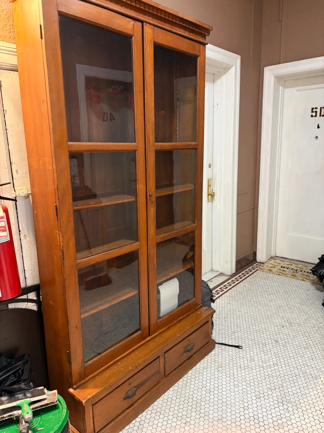 Wooden Glass Display Cabinet with Drawers