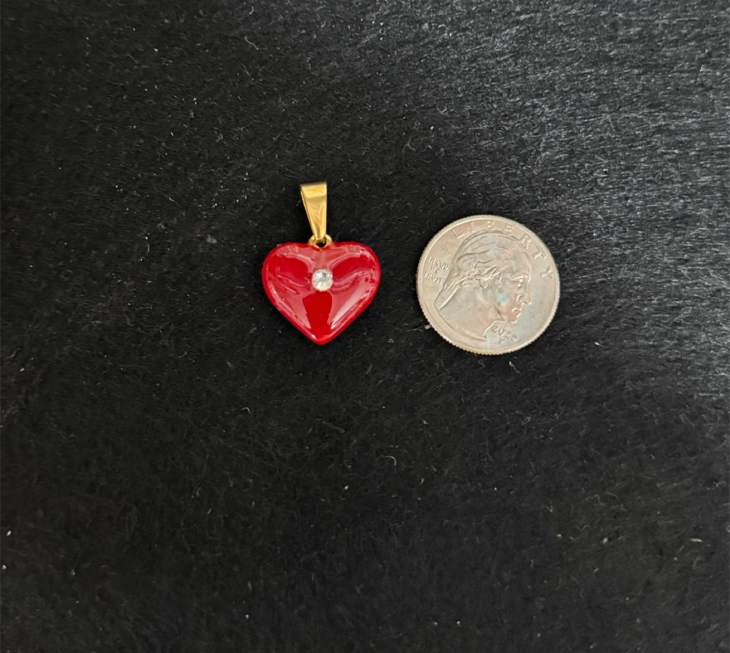🏆Deep Red Real Enamel Heart Pendant REVERSIBLE - photo 4