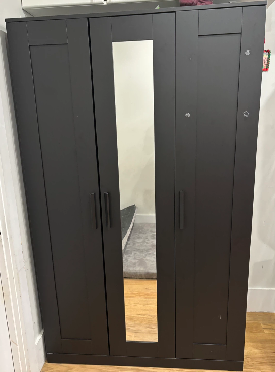Black 3-Door Wardrobe with Mirror