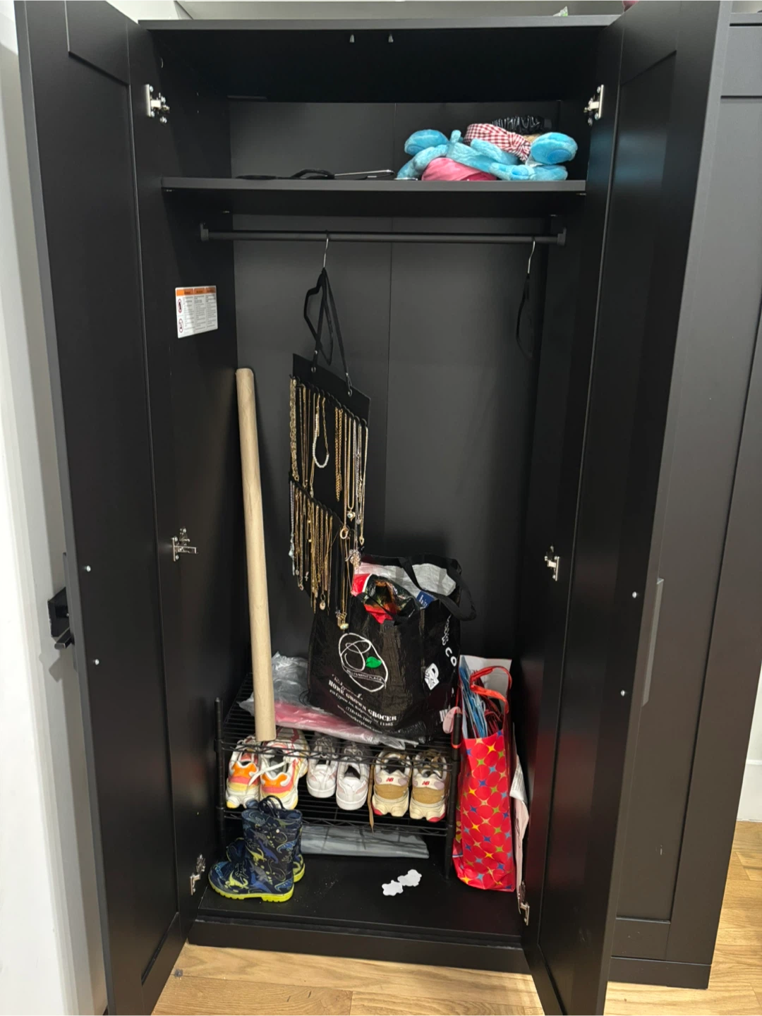 Black 3-Door Wardrobe with Mirror - photo 2