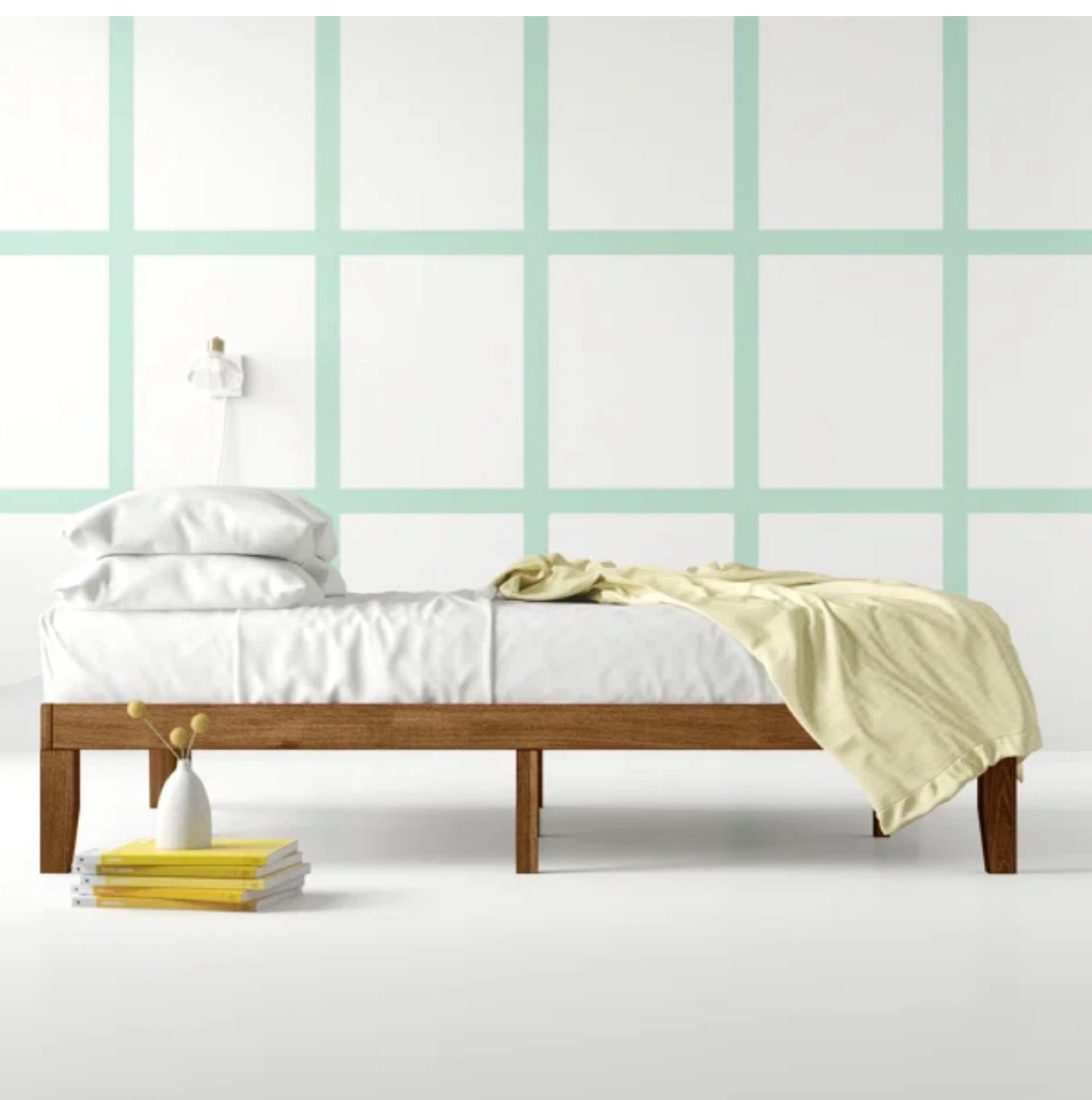 Solid Wood Platform Twin Bed Frame with Wood Slats