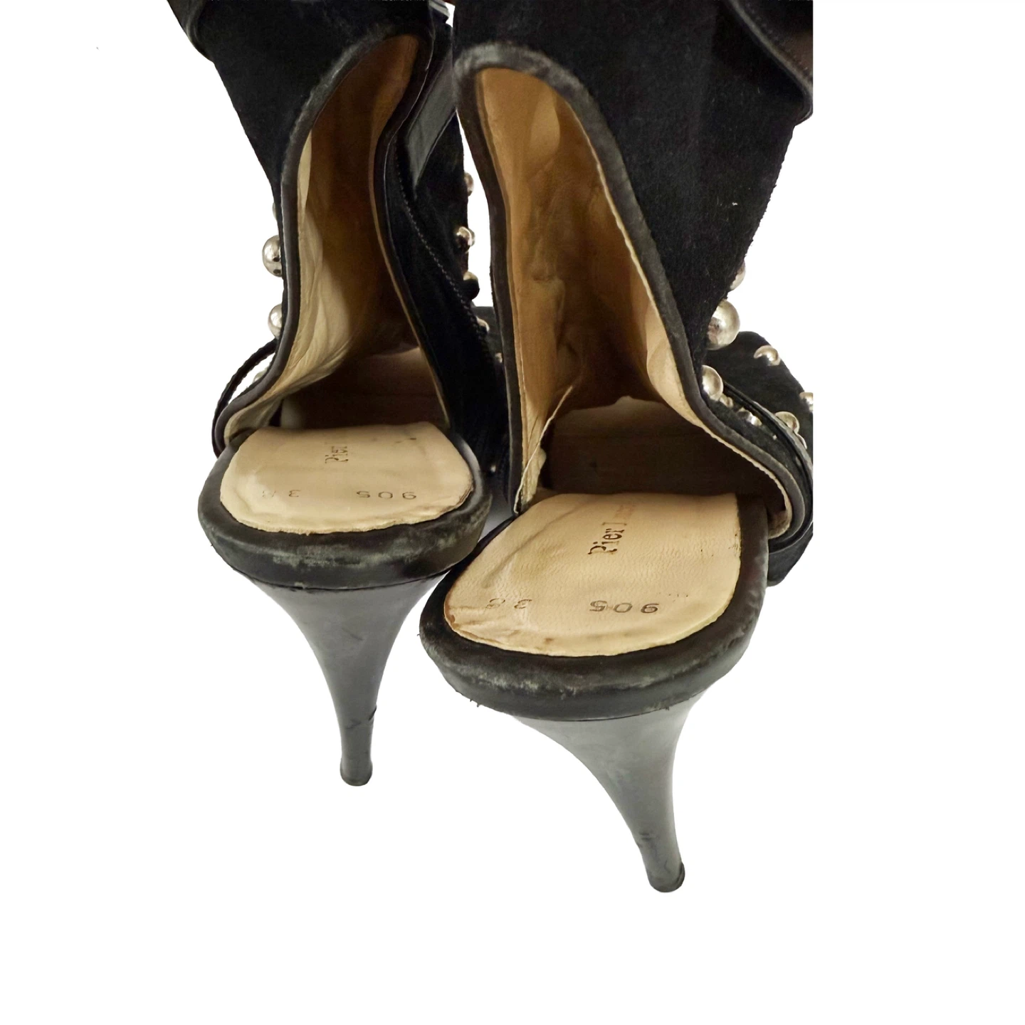 Black Suede Studded Peep-Toe Heels - photo 5