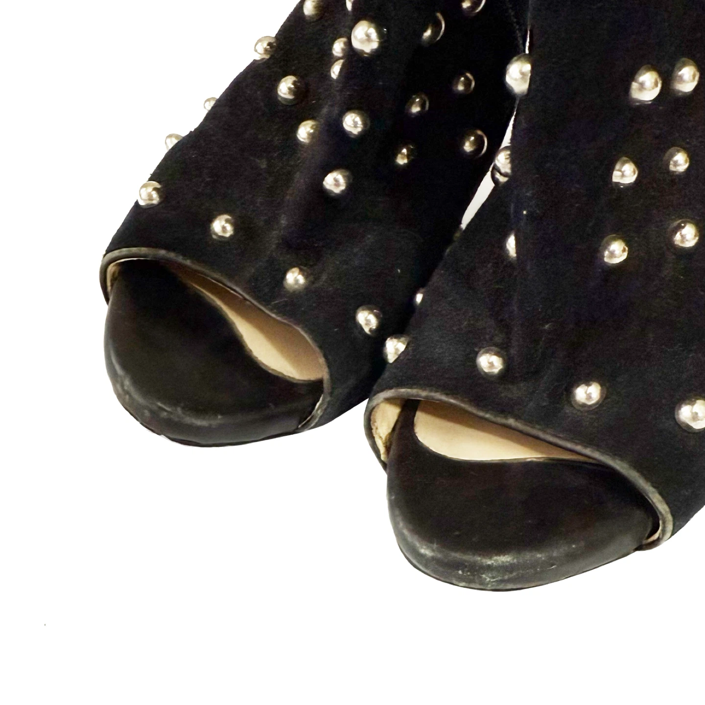 Black Suede Studded Peep-Toe Heels - photo 3