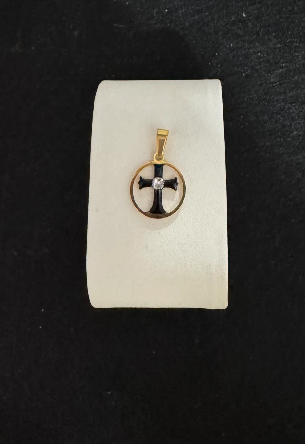 🏆 Black Enamel & Clear Stone Gold Cross Pendant with - photo 2