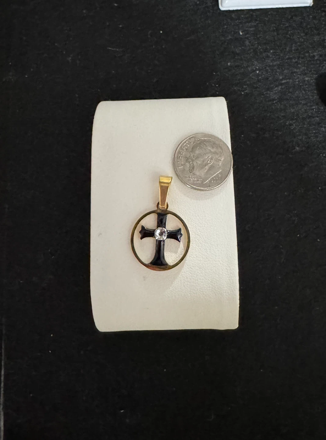 🏆 Black Enamel & Clear Stone Gold Cross Pendant with - photo 4