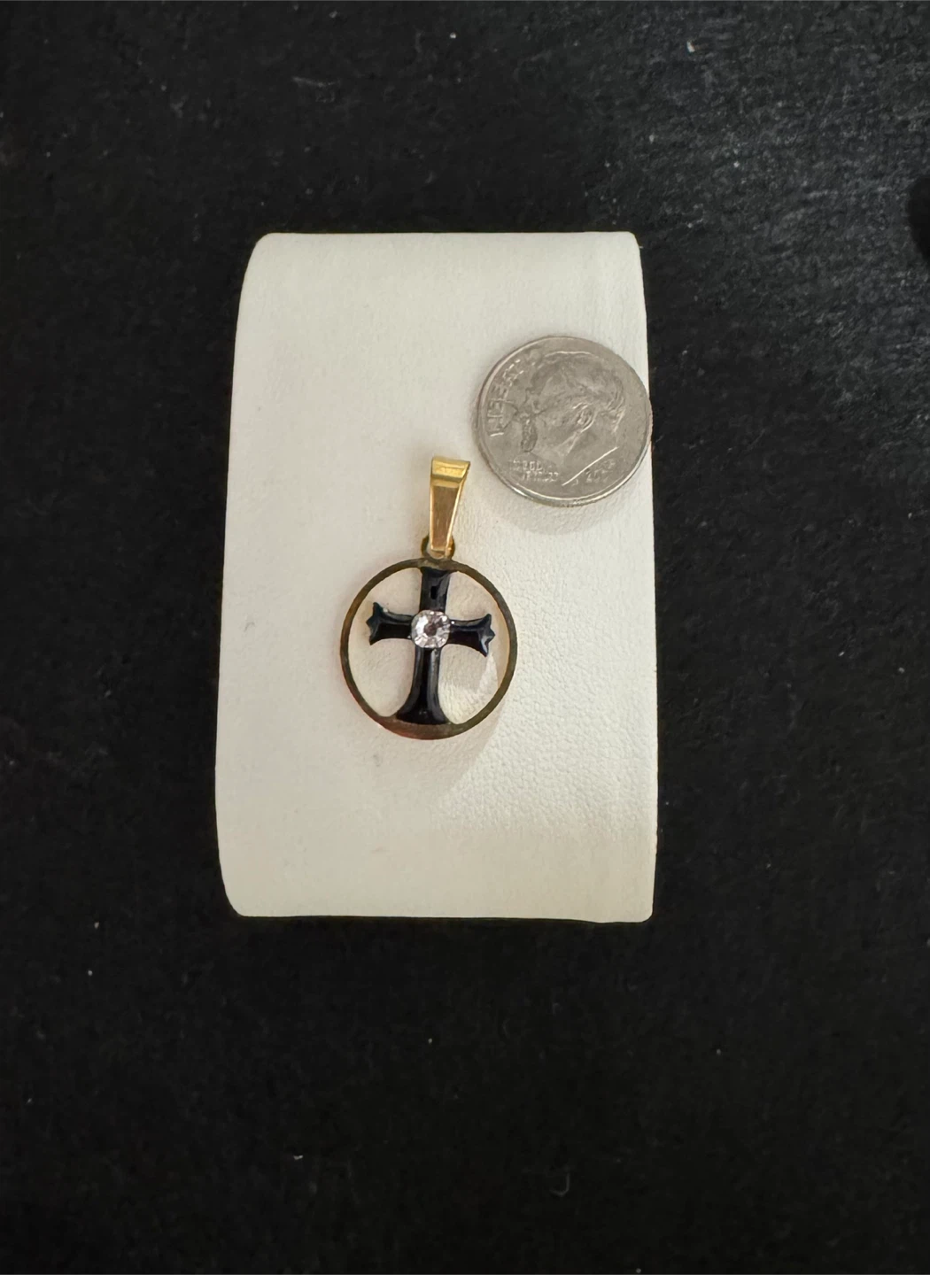 🏆 Black Enamel & Clear Stone Gold Cross Pendant with - photo 5