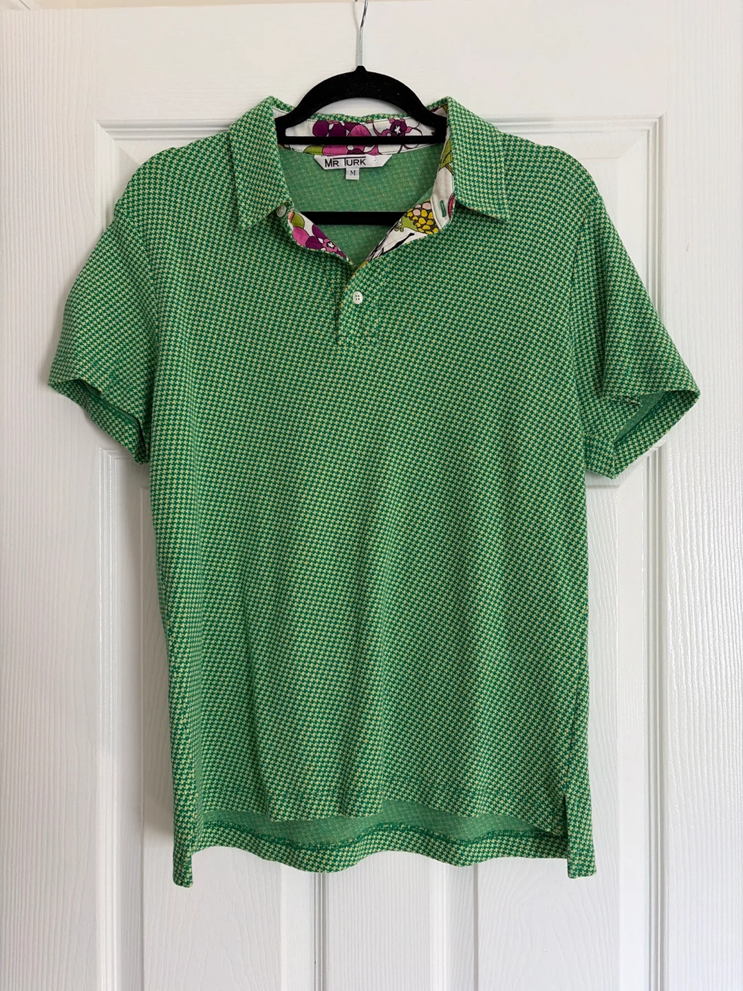 MR TURK Green Houndstooth Polo Shirt Size M 🏆