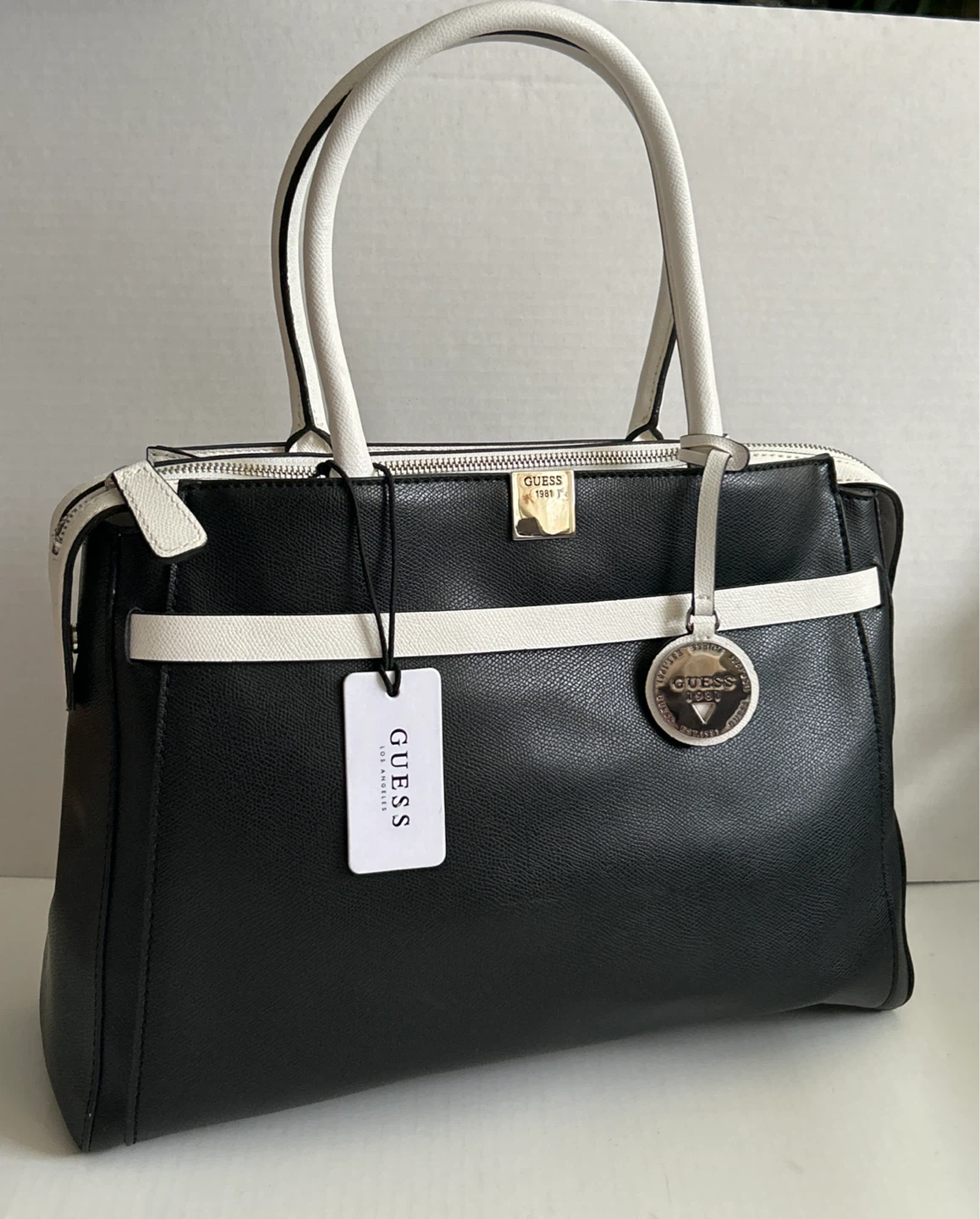 🏆GUESS Black & White Satchel Handbag - Brand New