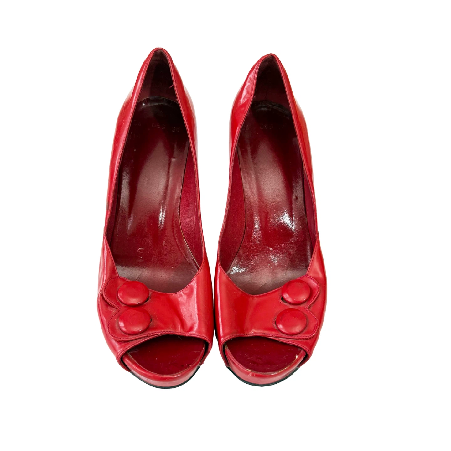 Red Patent Leather Peep-Toe Heels