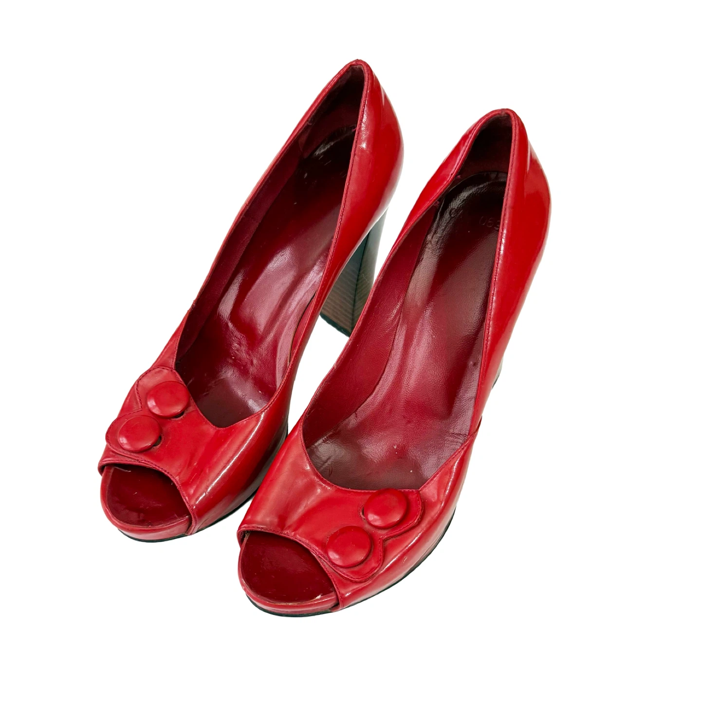 Red Patent Leather Peep-Toe Heels - photo 2