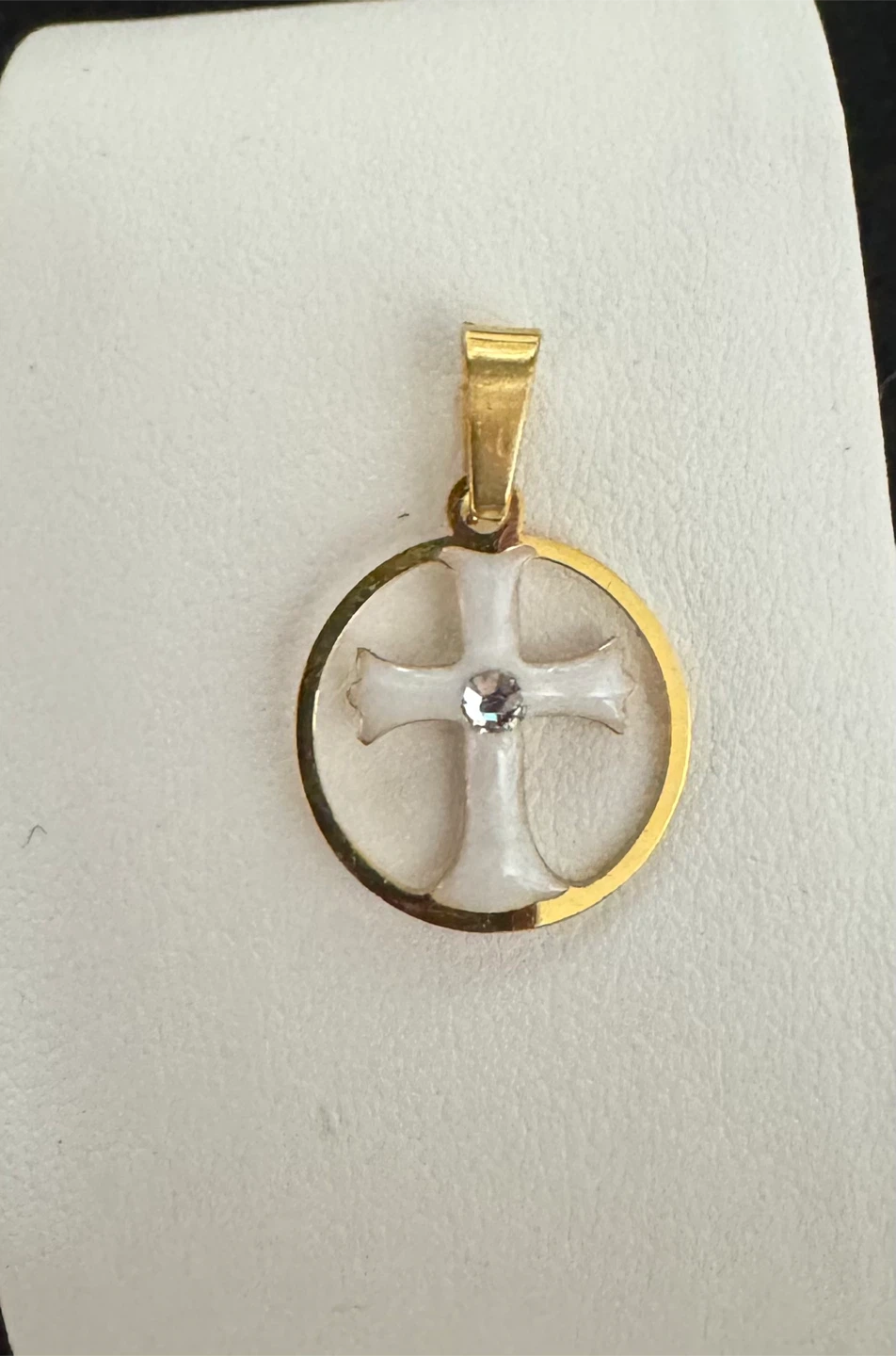 🏆Snow White Enameled Cross W Clear Gemstone - photo 3