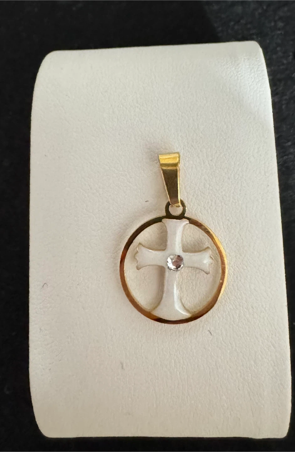 🏆Snow White Enameled Cross W Clear Gemstone