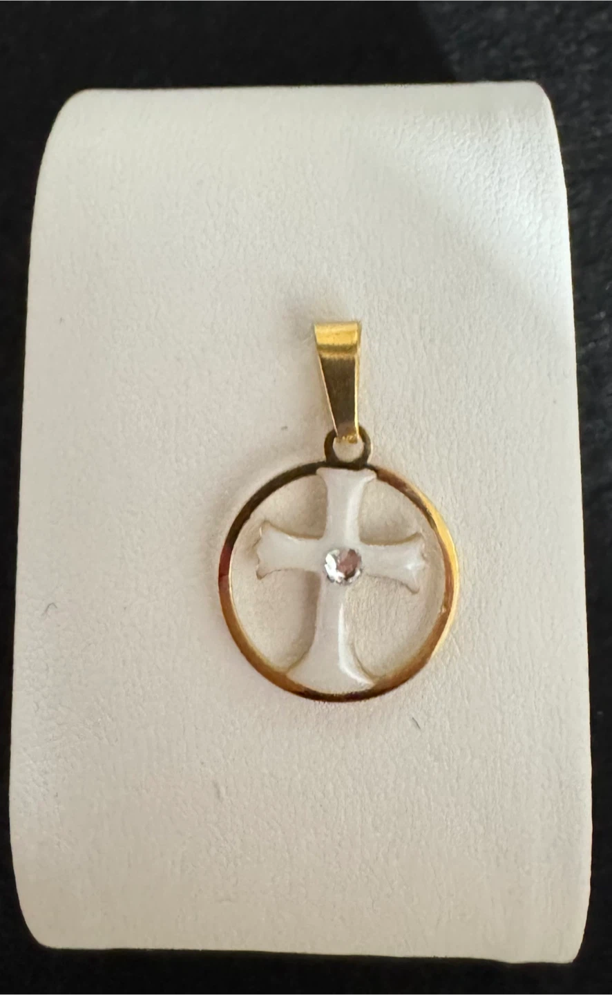 🏆Snow White Enameled Cross W Clear Gemstone - photo 5