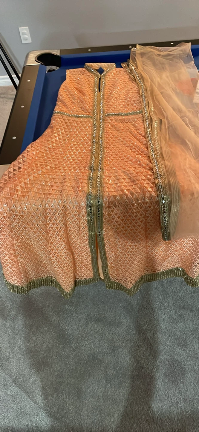 Peach Embellished Anarkali Suit with Dupatta