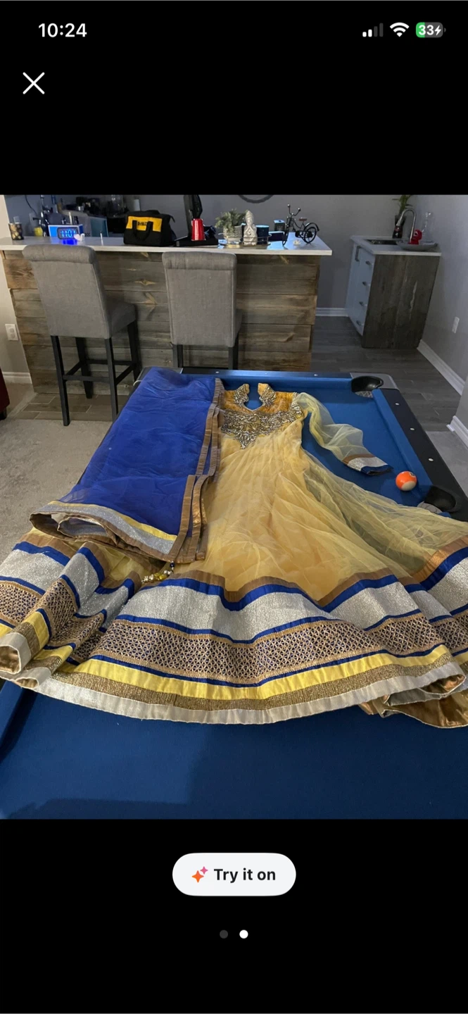 Yellow Anarkali Suit with Blue Dupatta