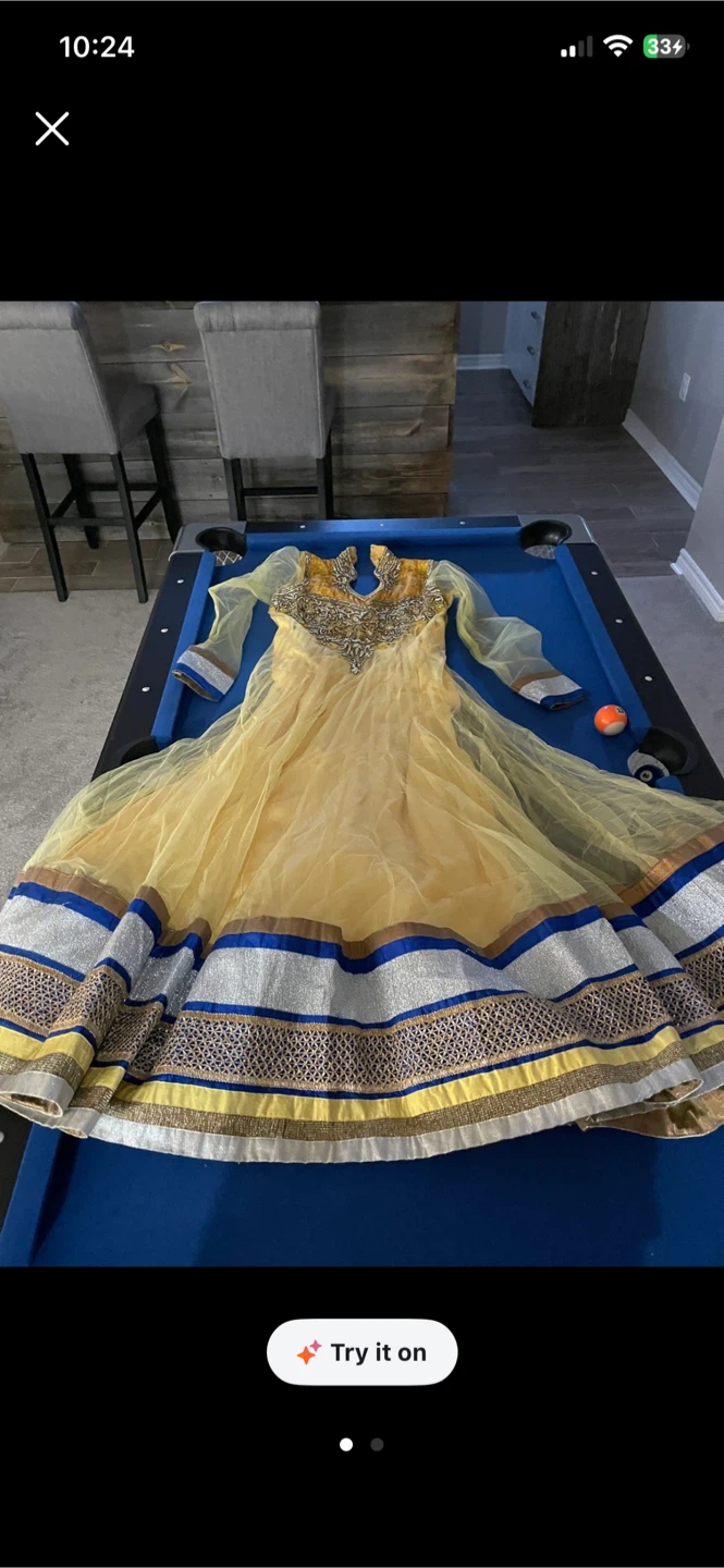 Yellow Anarkali Suit with Blue Dupatta - photo 2