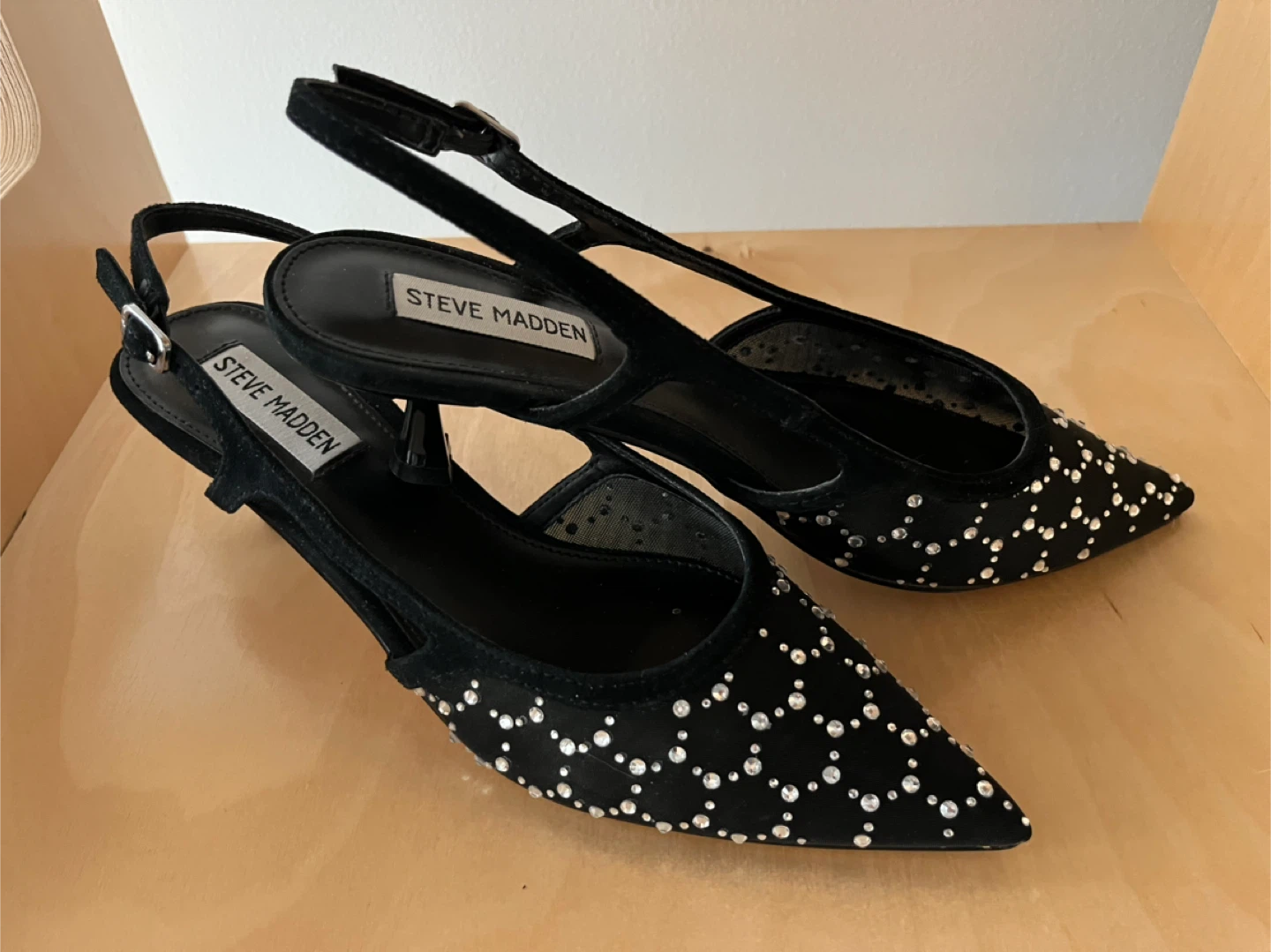 Steve Madden Black Embellished Slingback Heels