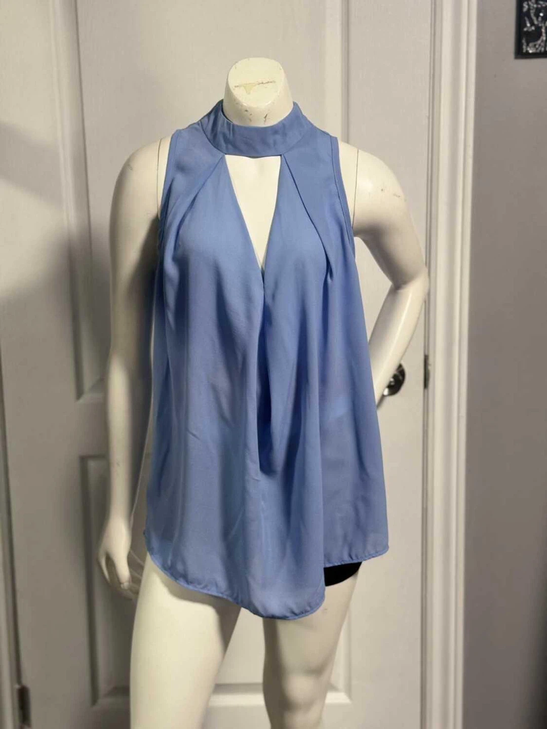 Women's Blue Sleeveless Mock Neck Top