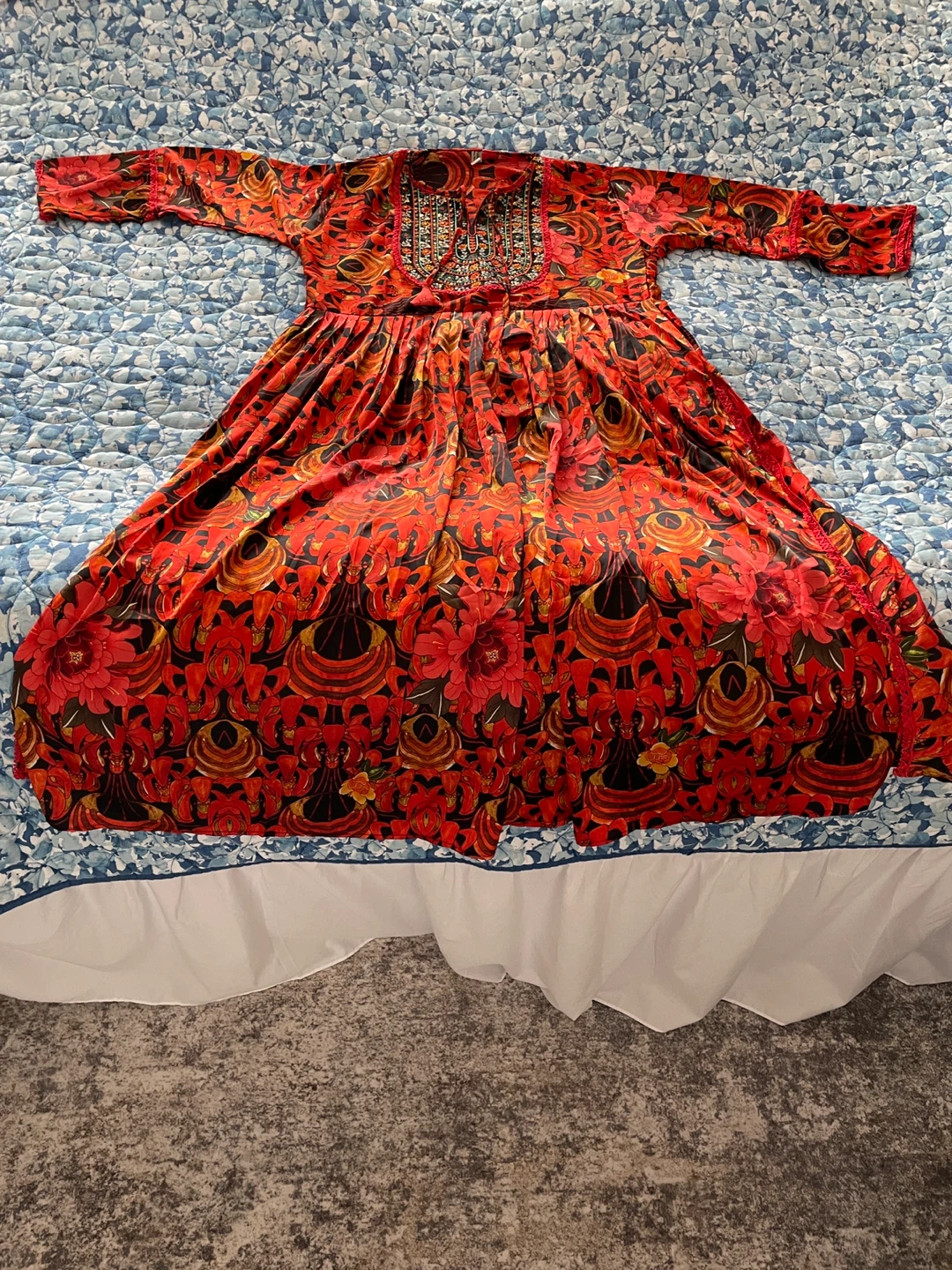 Red/orange Floral Embroidered dress - photo 2