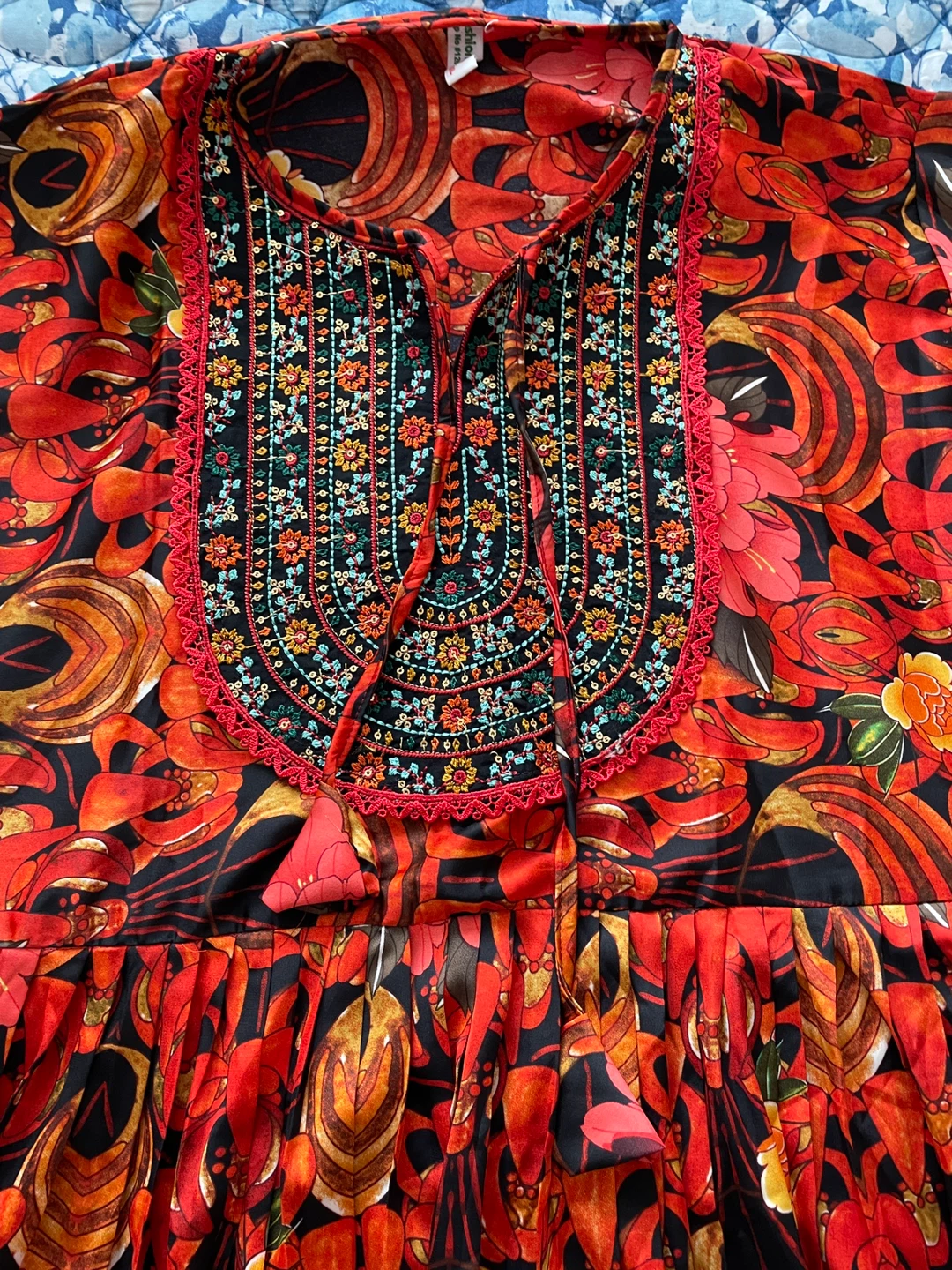 Red/orange Floral Embroidered dress